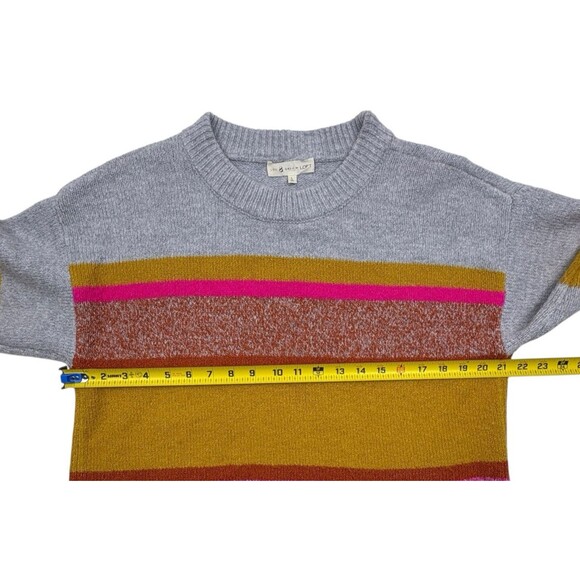 Lou & Grey LOFT Colorblock Soft Cozy Knit Bright Pink Gold Stripe Sweater L - Picture 6 of 12